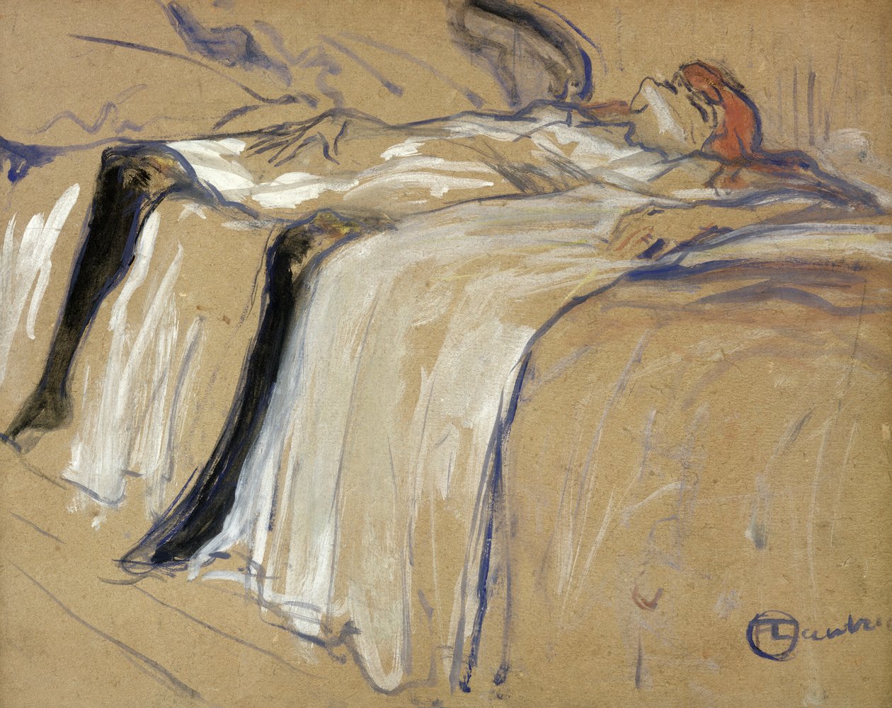 Mulher deitada de costas - Lassitude, estudo para &39;Elles&39;, 1896 (óleo sobre papelão) de Henri de Toulouse Lautrec