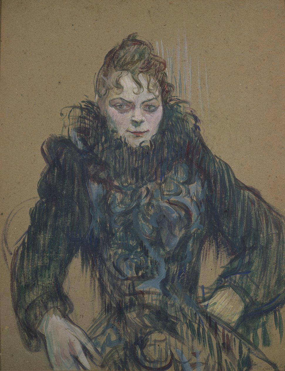 Mulher, pretas, boa, 1892, (oil, cardboard) de Henri de Toulouse Lautrec