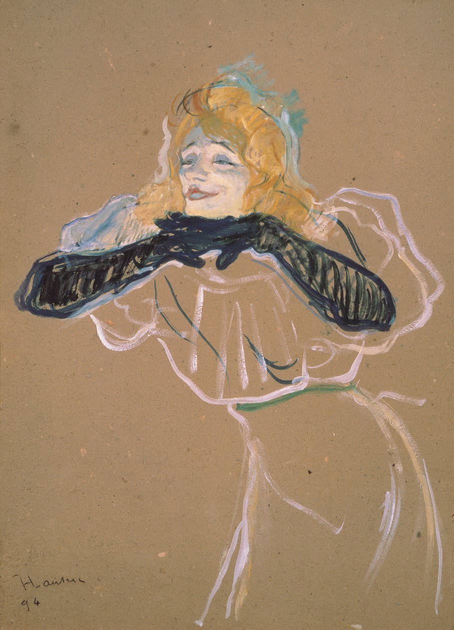 Yvette Guilbert (1867-1944) cantando &39;Linger, Longer, Loo&39;, 1894 (óleo sobre papelão) de Henri de Toulouse Lautrec