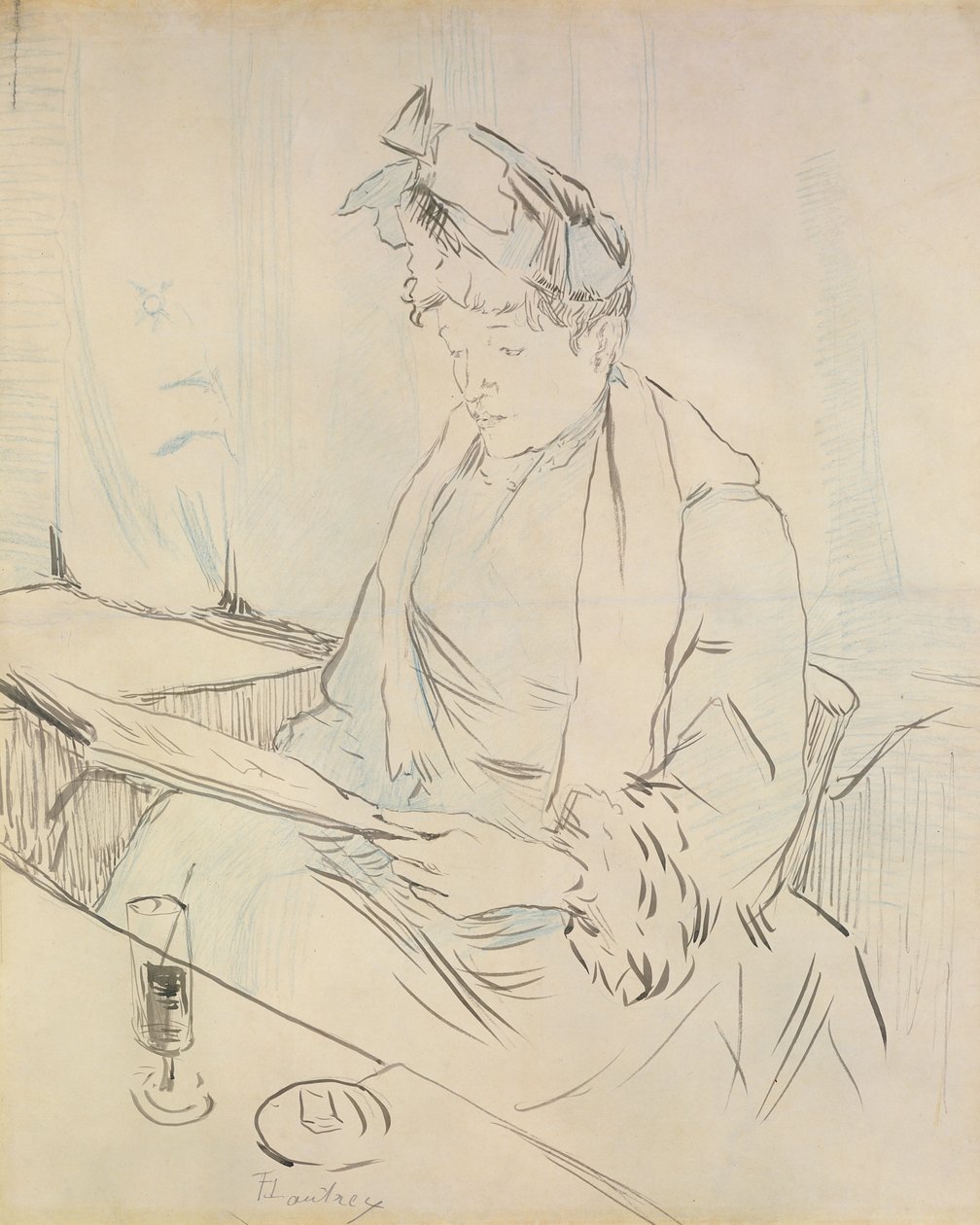 No Café (lápis e tinta no papel) de Henri de Toulouse Lautrec