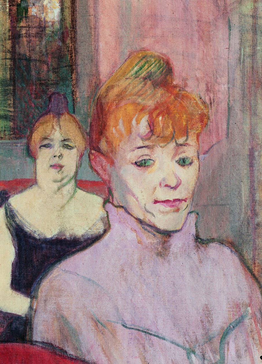 No salão da Rue des Moulins detalhe do primeiro plano, cabeças de duas mulheres, 1894 óleo sobre tela de Henri de Toulouse Lautrec