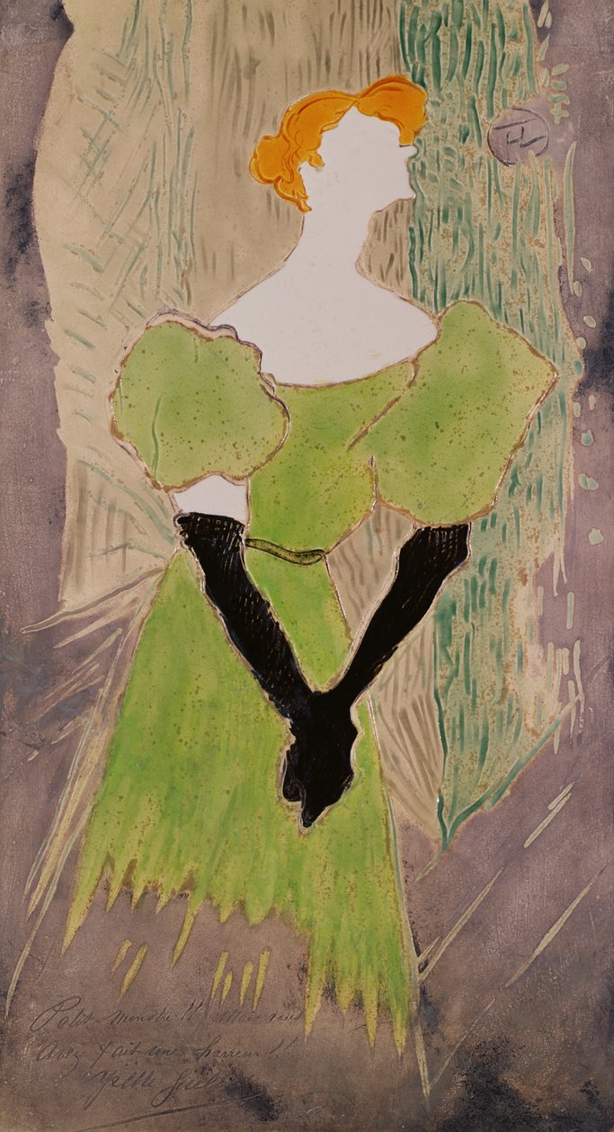 Retrato de Yvette Guilbert (placa de cerâmica pintada) de Henri de Toulouse Lautrec