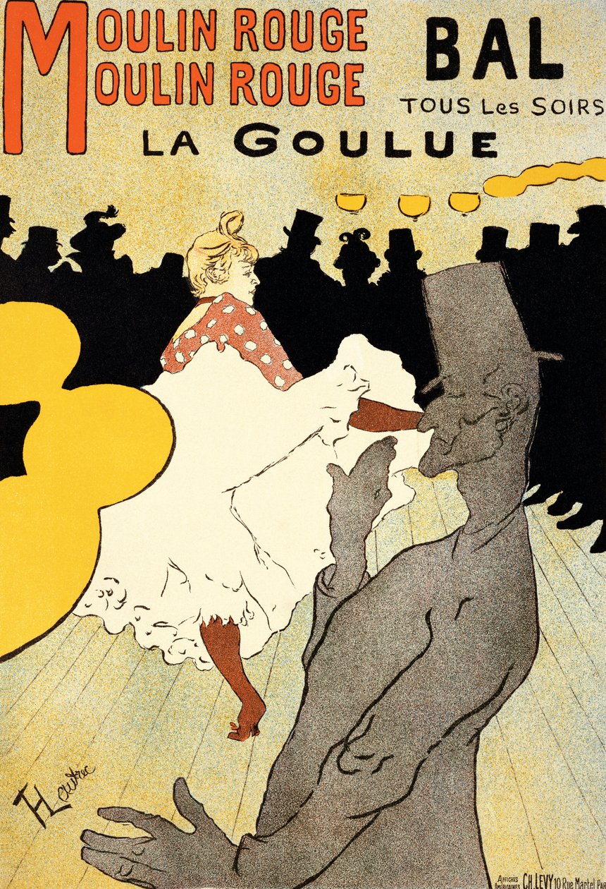 Reprodução de um cartaz publicitário "La Goulue" no Moulin Rouge, Paris (ver 454, 7015 e 84446) de Henri de Toulouse Lautrec