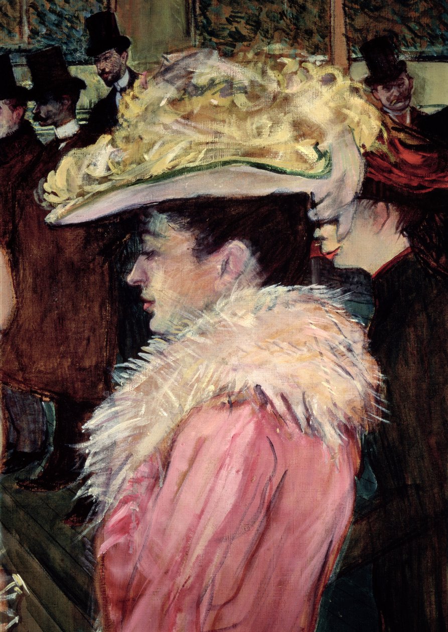 A dança do Moulin Rouge: detalhe de uma mulher elegante vestida de rosa, 1889-90 (detalhe de 490) de Henri de Toulouse Lautrec