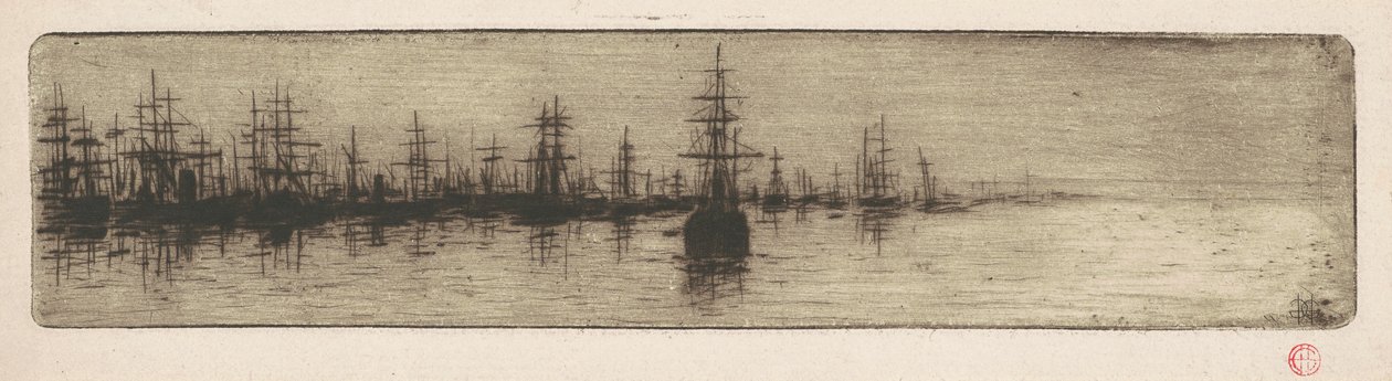 Navios altos em um porto de Henri-Charles Guérard