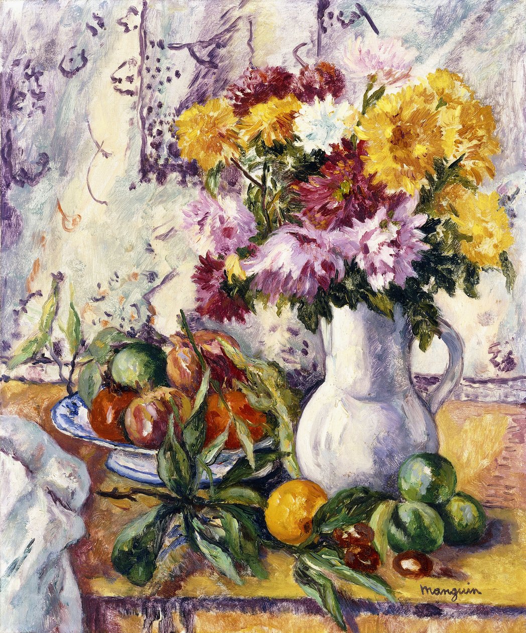 Crisântemos e Fruta de Henri Charles Manguin
