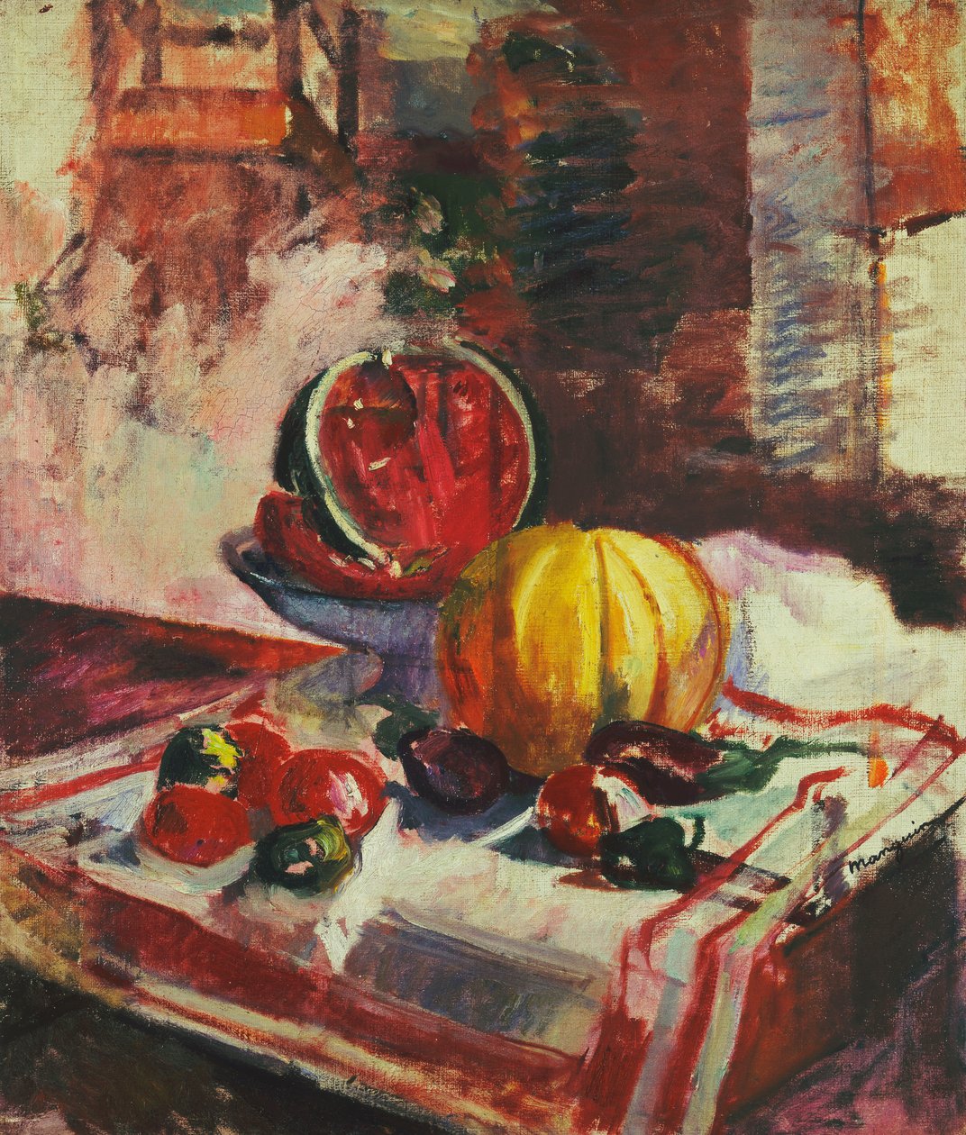 Natureza morta com melancia; Natureza morte a la Pasteque de Henri Charles Manguin