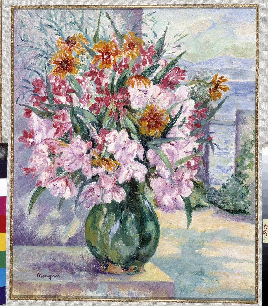 Vaso de flores no terraço em frente ao mar 1941 (pintura) de Henri Charles Manguin