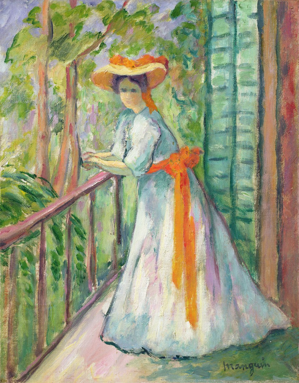 Mulher num Varanda, ou Jeanne com uma Fita Laranja de Henri Charles Manguin