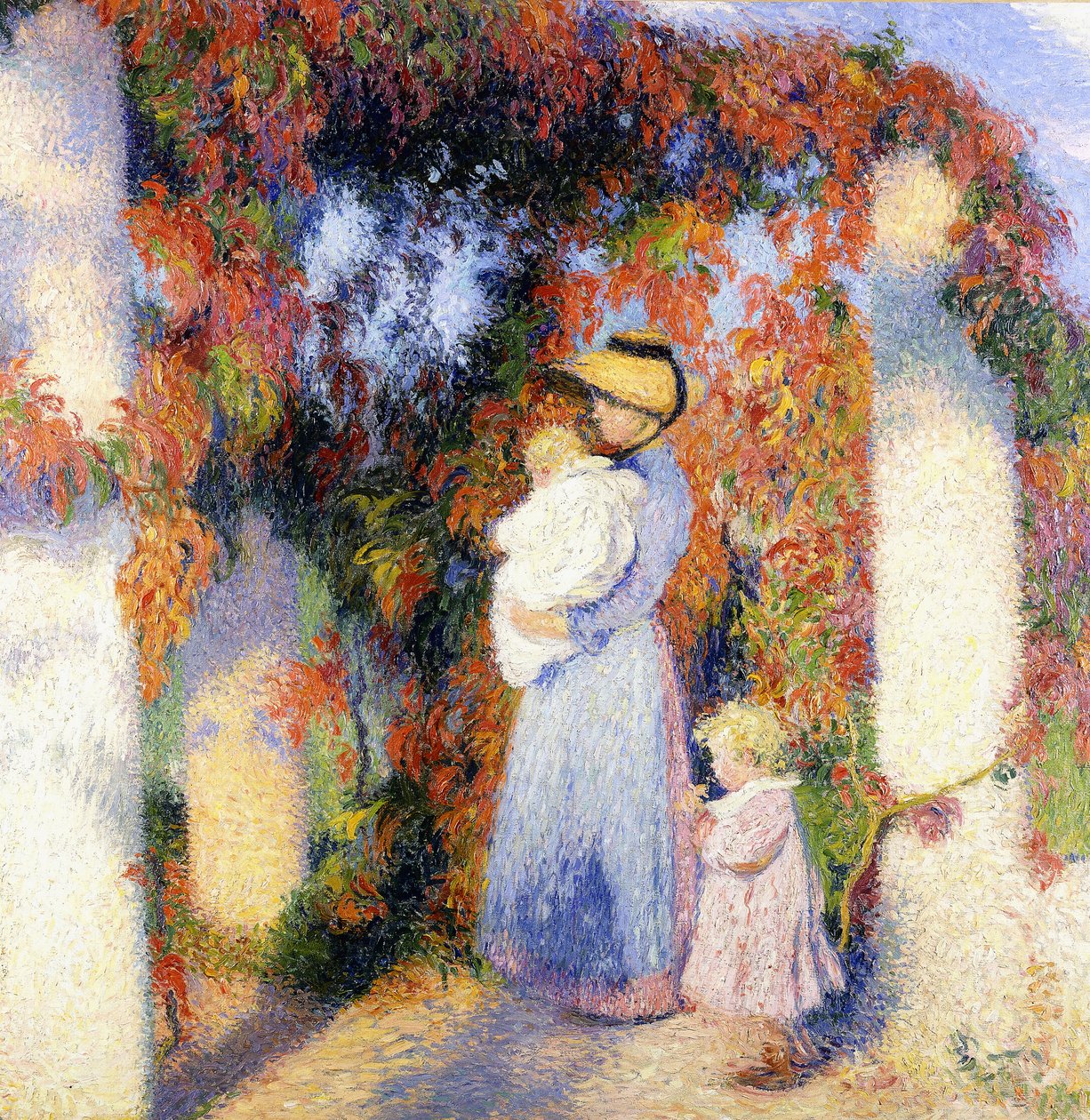 Mulher com dois filhos sob a Pérgola Principal em Marquayrol, c.1900 (óleo sobre tela) de Henri Charles Manguin