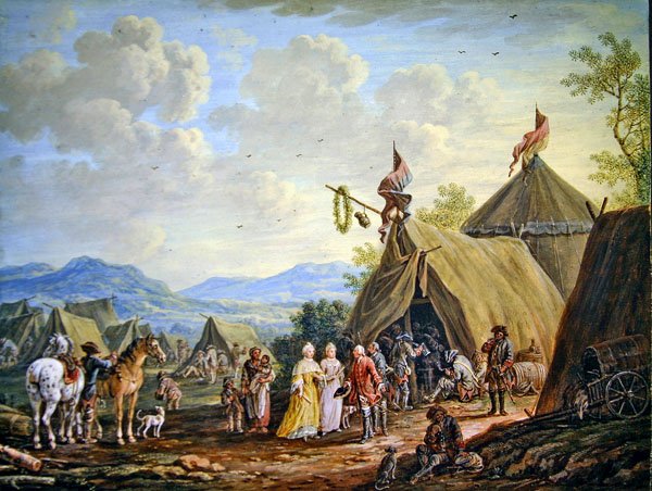Visita a um Acampamento Militar (guache no papel) de Henri Desire van Blarenberghe