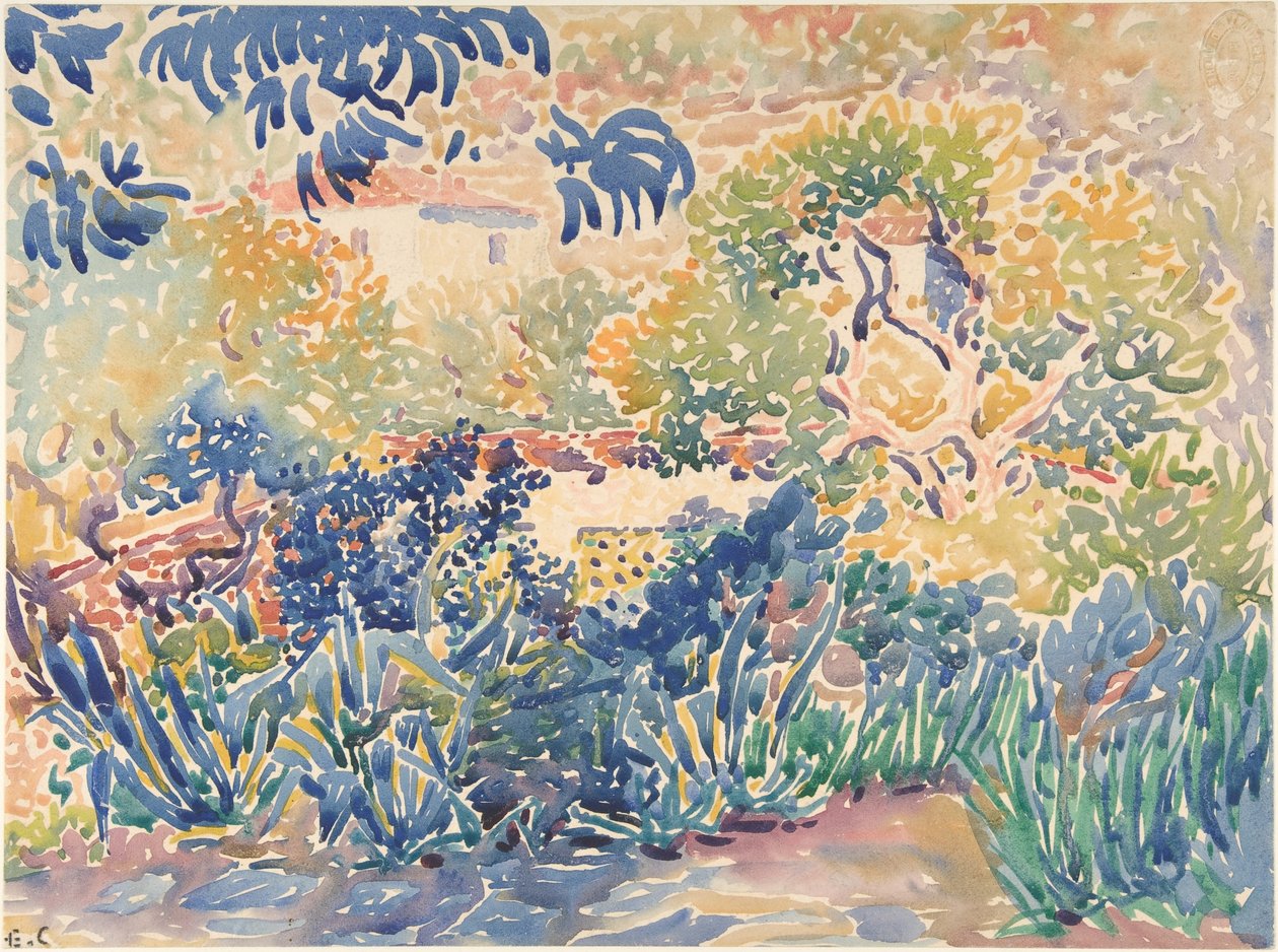 O Jardim dos Artistas em Saint-Clair, 1904-5 (wc) de Henri Edmond Cross