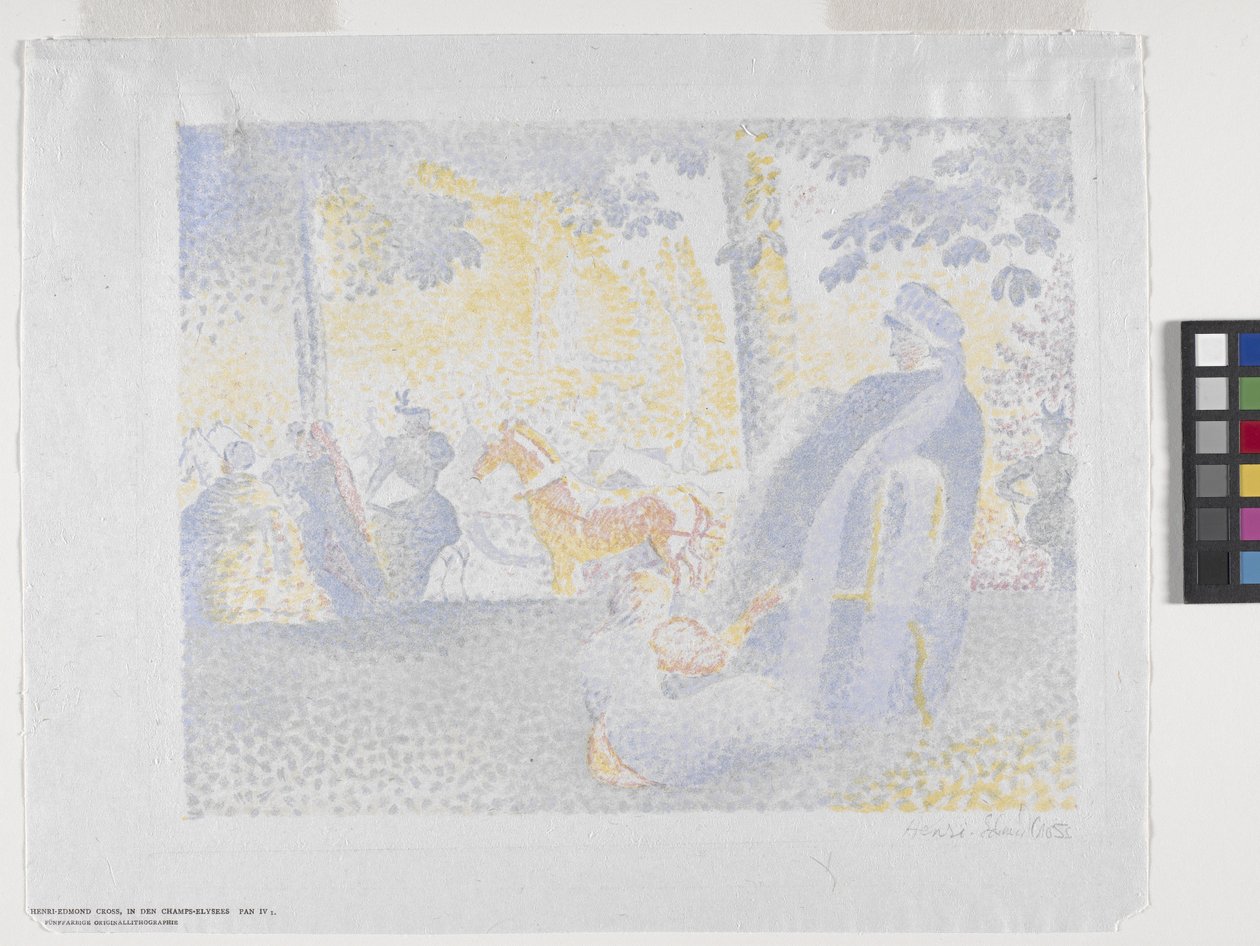 Aux Champs-Elysées (Nos Champs Elysées) 1898 (litografia a cores) de Henri Edmond Cross