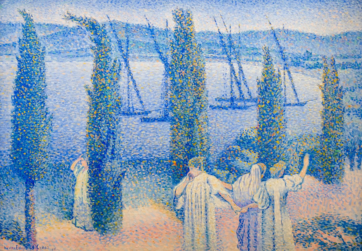 Vista costeira com ciprestes de Henri Edmond Cross