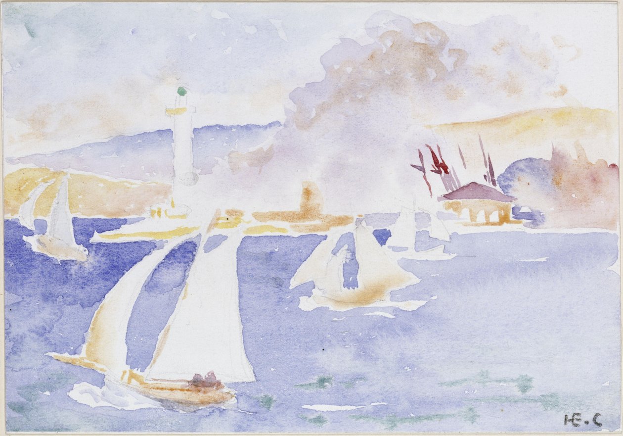 Costa marítima com farol e casa de Henri-Edmond Cross