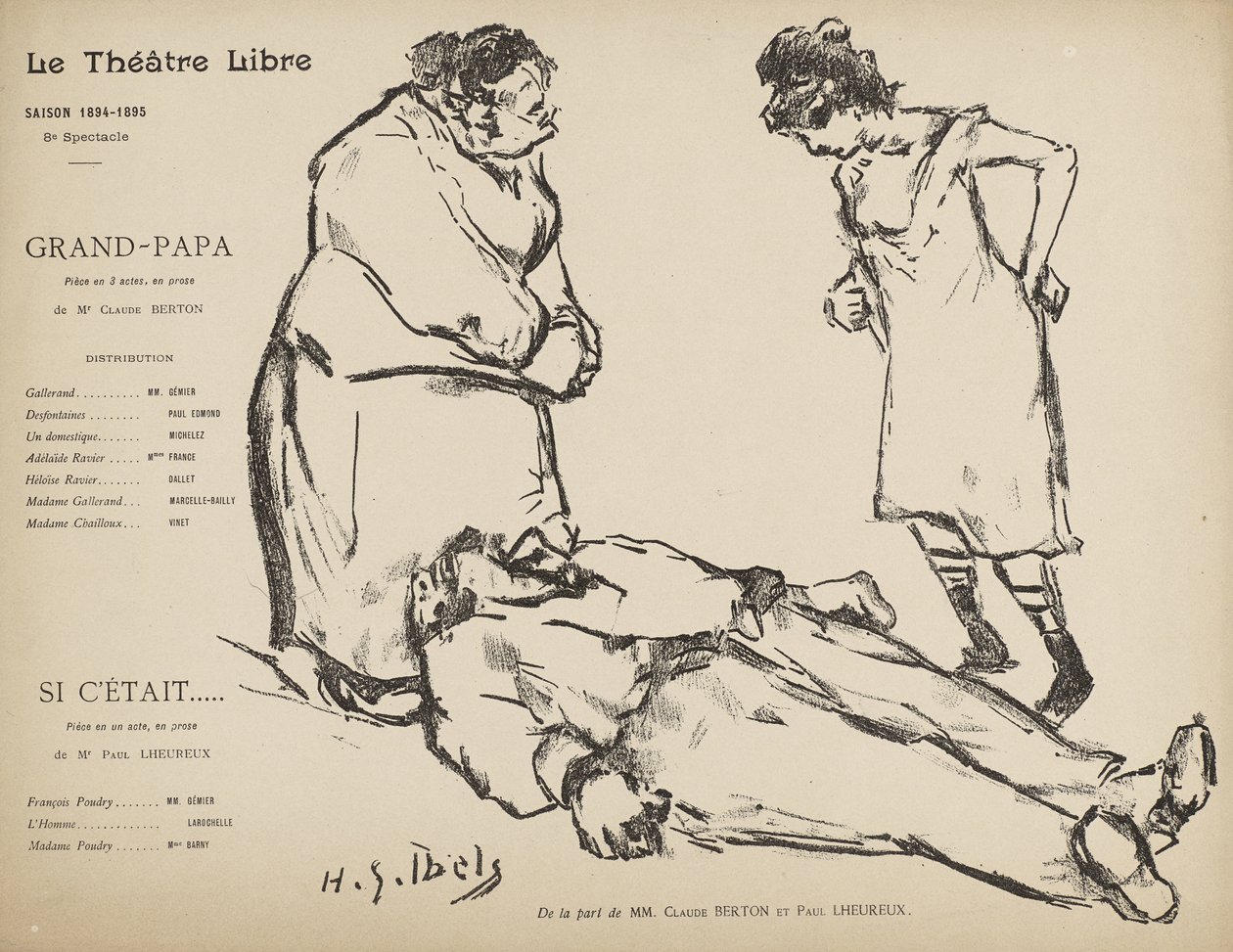 Programa para a produção Théâtre Libre de Grand Papa e Si l&39;etait de Henri Gabriel Ibels