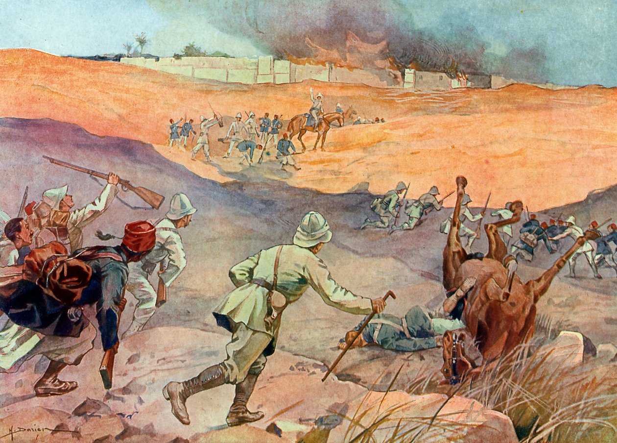 Conquista de Dahomey: "Tropas do Coronel Dodds às portas de Abomey de Henri Gaston Darien