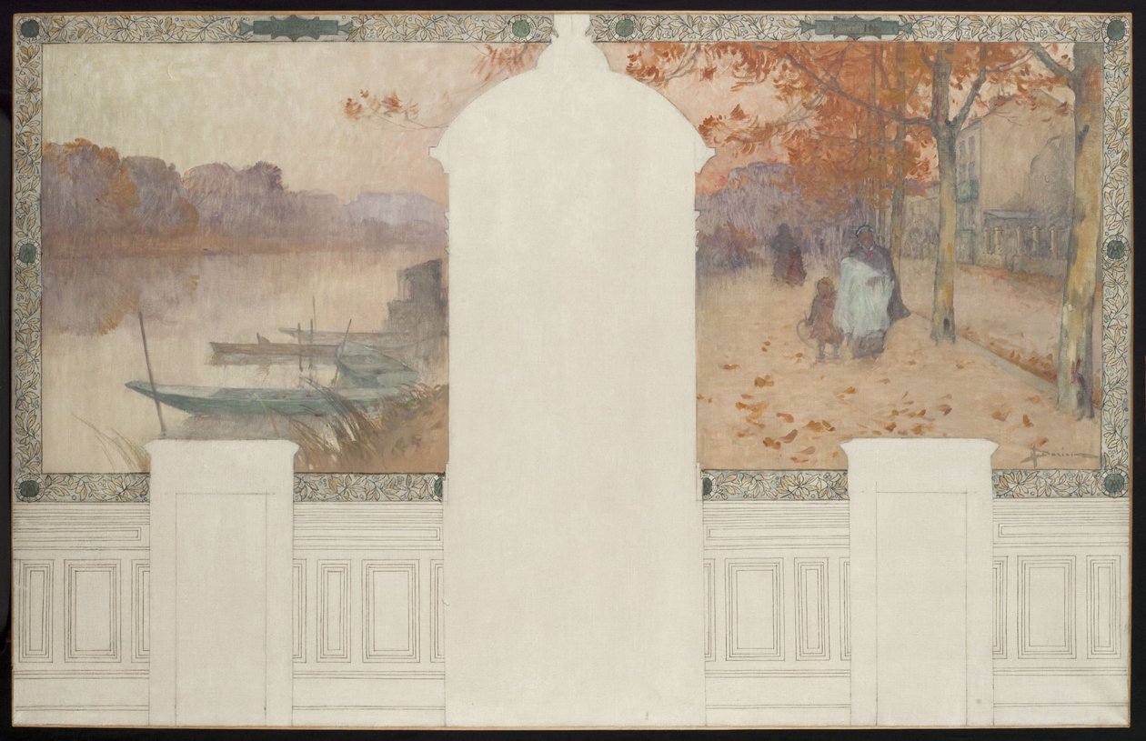 Esboço para a Câmara Municipal de Asnières: outono, o Sena em Asnières, ca. 1900 (óleo sobre tinta sobre tela) de Henri Gaston Darien