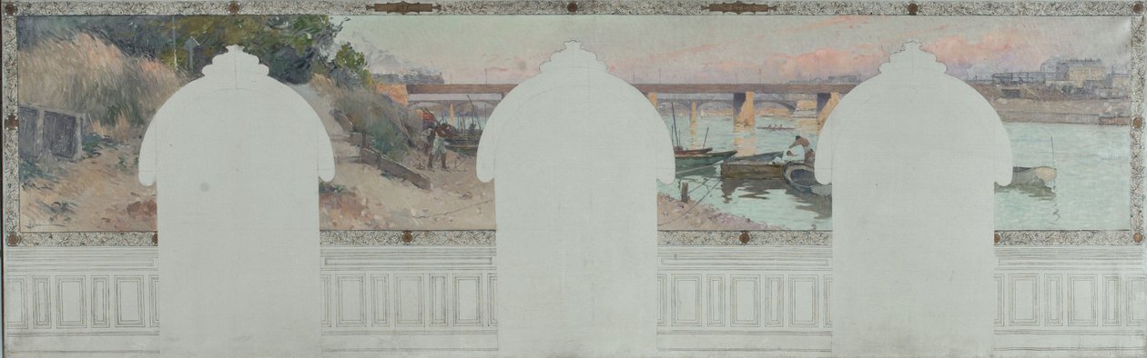 Esboço para a Câmara Municipal de Asnières: verão. O Sena em Asnières, cerca de 1900 (óleo sobre tinta sobre tela) de Henri Gaston Darien