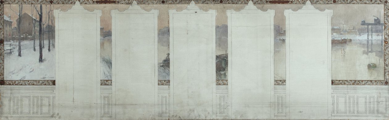 Esboço para a Câmara Municipal de Asnières: inverno. O Sena em Asnières, cerca de 1900 (óleo sobre tinta sobre tela) de Henri Gaston Darien