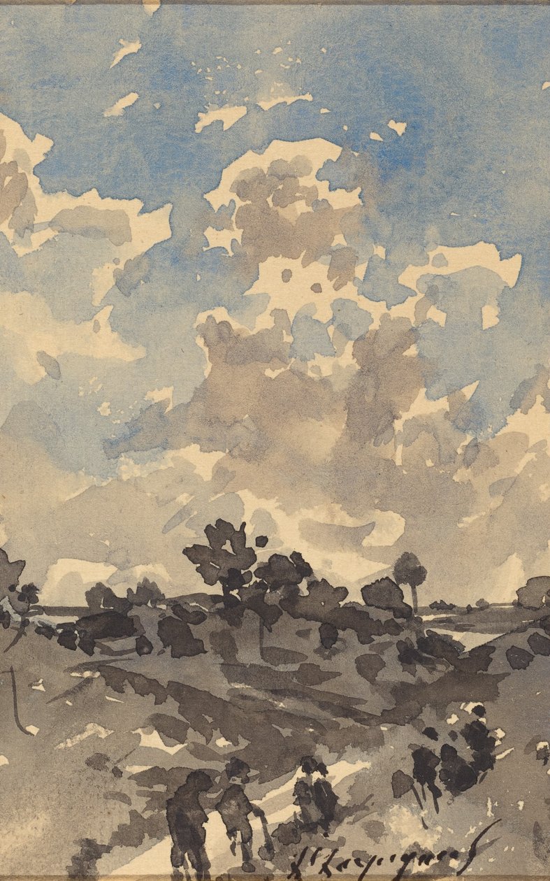 Uma paisagem com figuras caminhando por um caminho de Henri-Joseph Harpignies