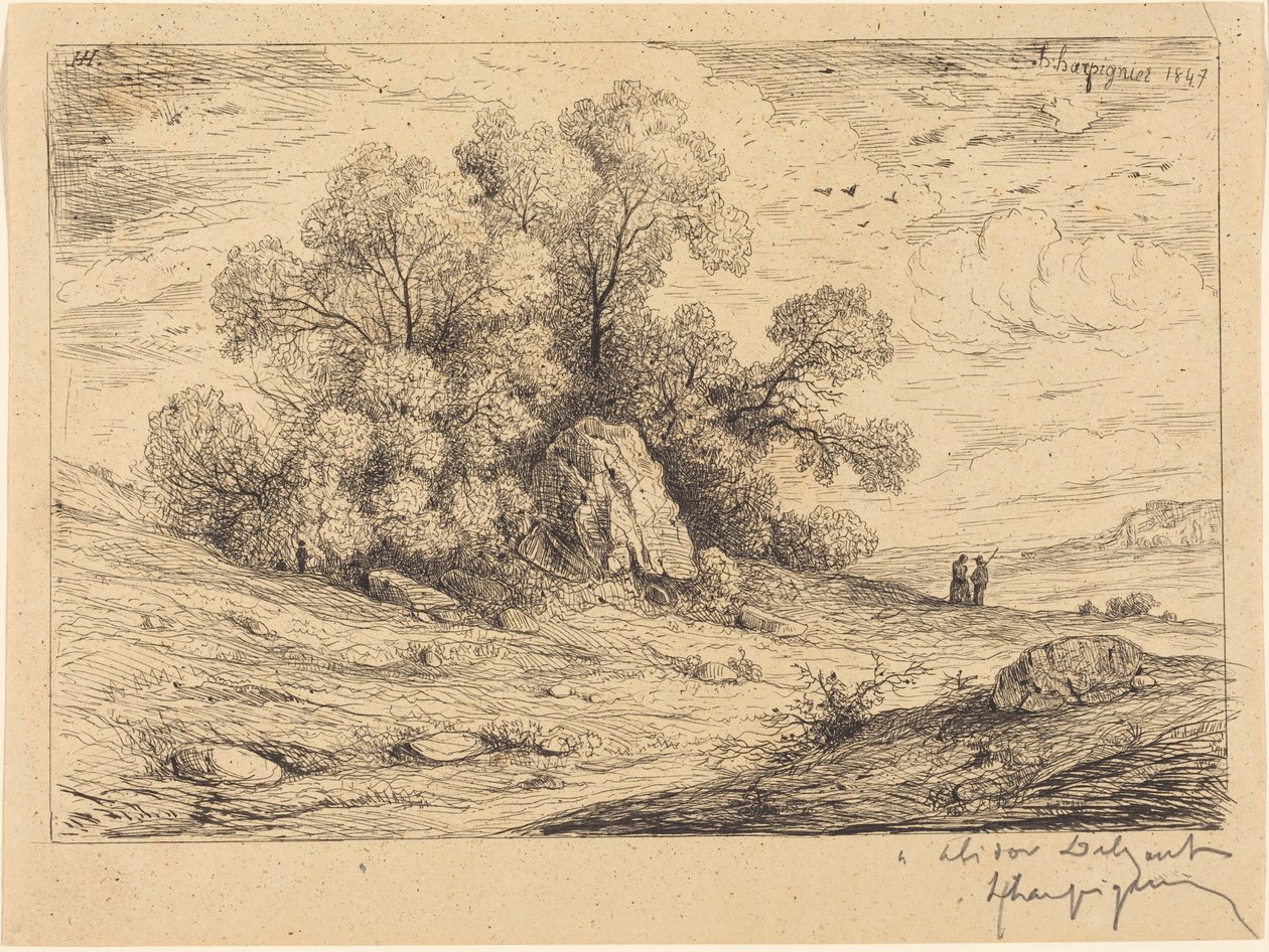 Grupo de árvores com rochedos de Henri-Joseph Harpignies