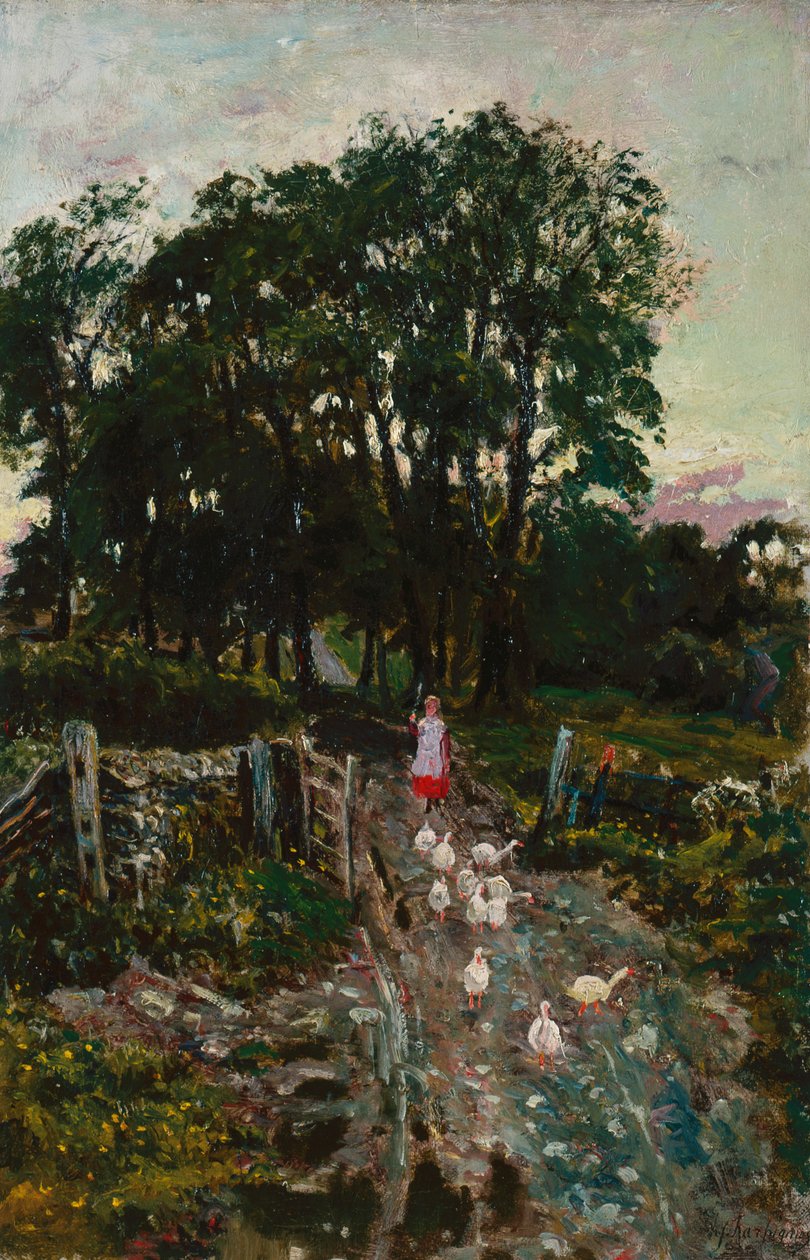 Garota com Patos (óleo sobre tela) de Henri Joseph Harpignies