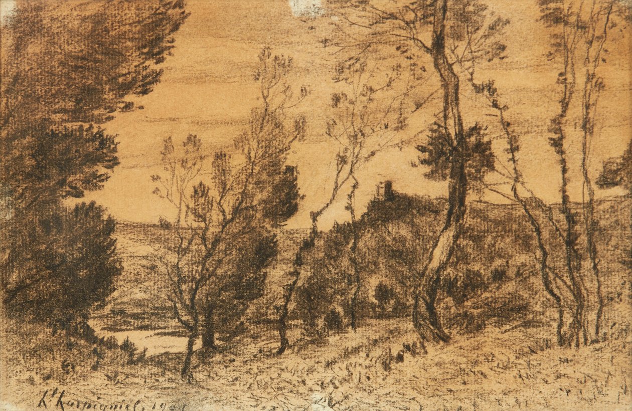 La Futaie (carvão) de Henri Joseph Harpignies