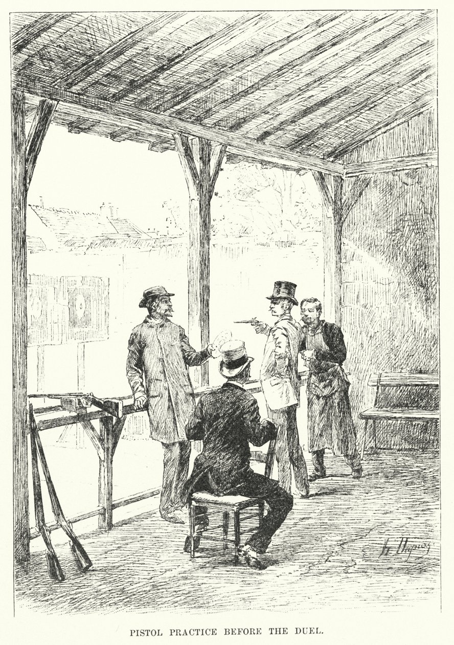 Treino de pistola antes do duelo (gravura) de Henri-Louis Dupray