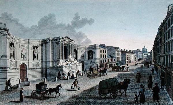 Vista da Fonte na Rue de Grenelle, Faubourg St. Germain, gravada por Grimberghen, c.1815-20 (gravação a cores) de Henri (after) Courvoisier Voisin