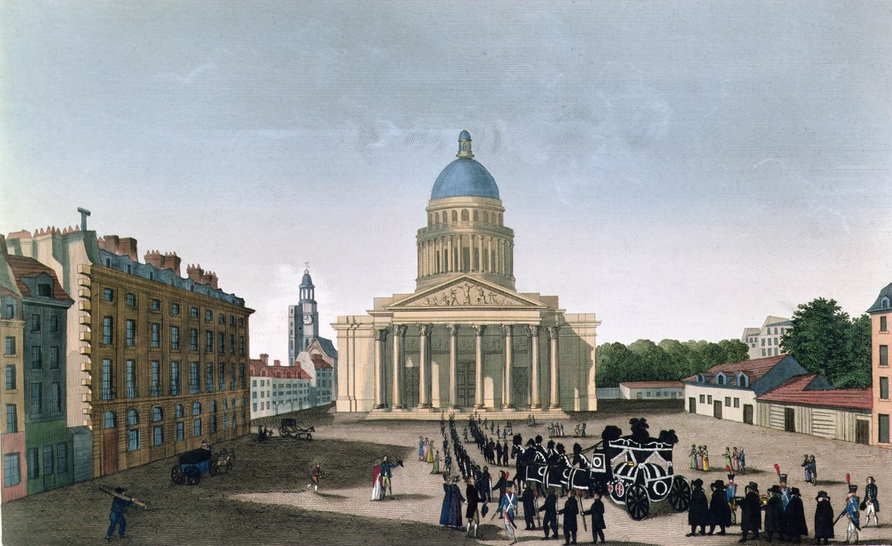 Procissão fúnebre fora do Panteão, c.1815-20 (gravação a cores) de Henri (after) Courvoisier Voisin