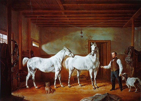 Estábulo da família Stuyvesant, c.1854 (cor litho) de Henri (after) Delattre