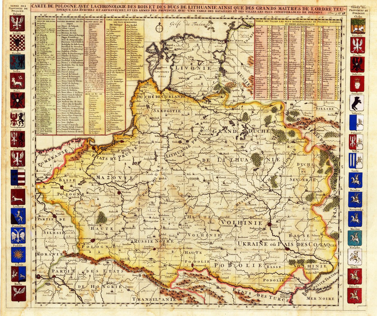 Mapa da Polônia inclui porções da Livônia e Grão-Ducado de Moscou par Chatelain, Henri Abraham (1684-1743). gravura, aquarela de Henri Abraham Chatelain