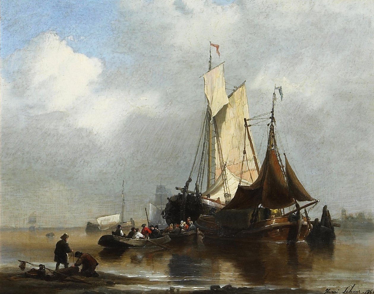 Navios num porto de Henri Adolphe Schaep