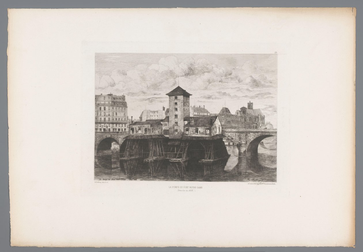 Vista da Pont Notre-Dame
La pompe du Pont Notre-Dame (título sobre o objecto)
Gravuras francesas de 1875 (título da série)
L