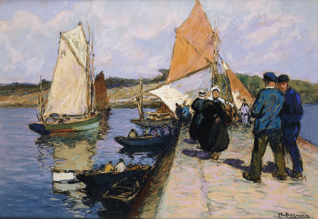 Pescadores em um cais de Henri Alphonse Barnoin