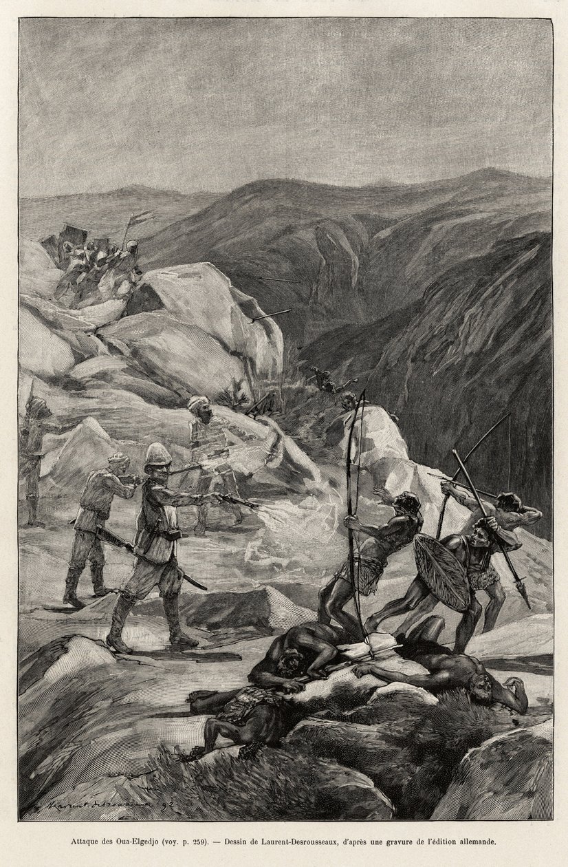 Ataque Oua-Elgedjo. Gravura de Laurent Desrousseaux para ilustrar a história "Au secours d