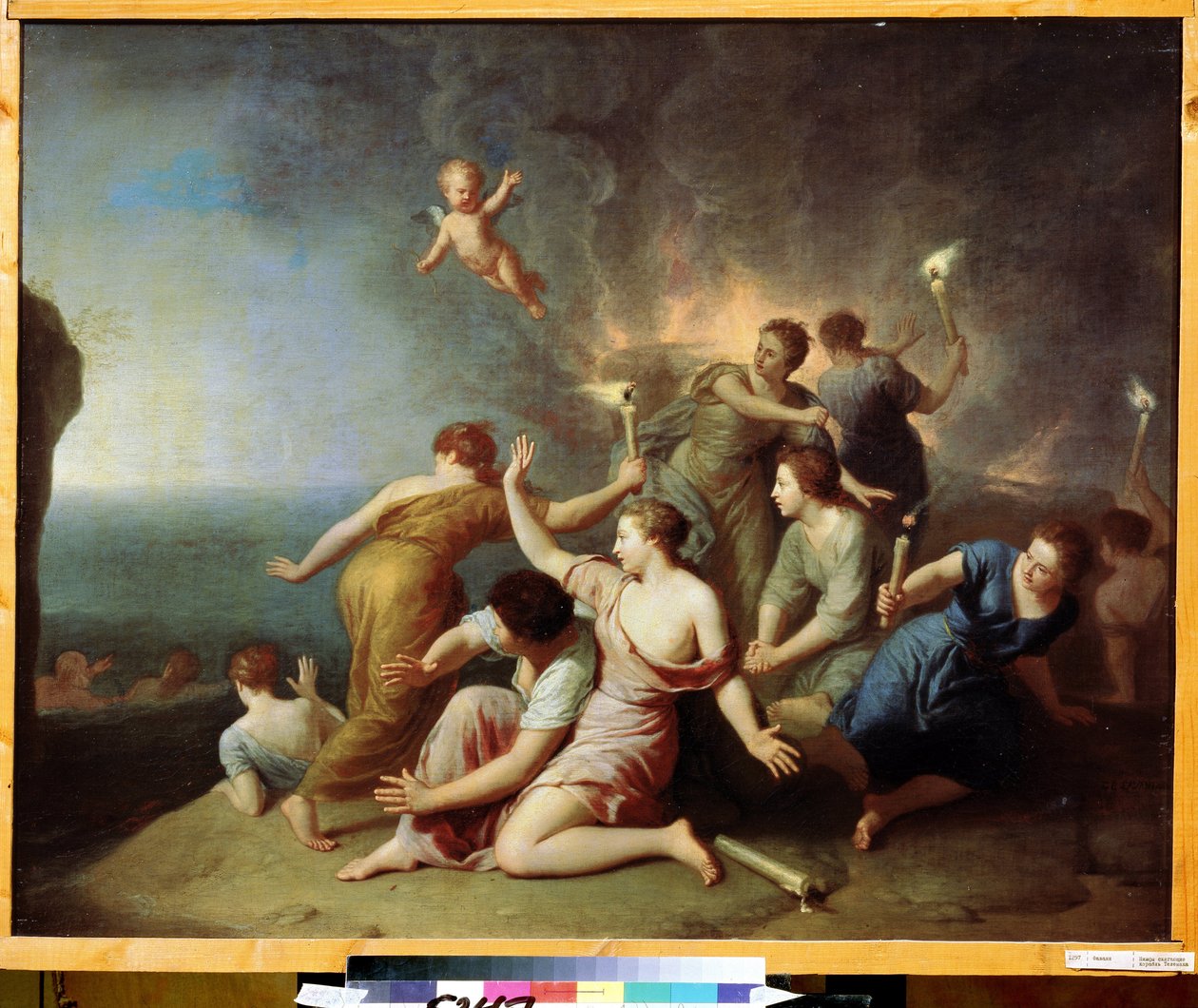 Odisseia de Homero: ""As Ninfas queimando o navio de Telêmaco"" (Ninfas queimando o navio de Telêmaco) Pintura de Henri Antoine de Favannes (1668-1752) 1746 Museu Pushkin Moscou de Henri Antoine de Favannes