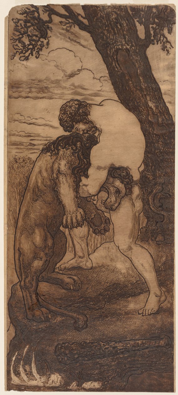Hércules e o Leão Nemeu, c. 1898. de Henri Arthur Lefort des Ylouses