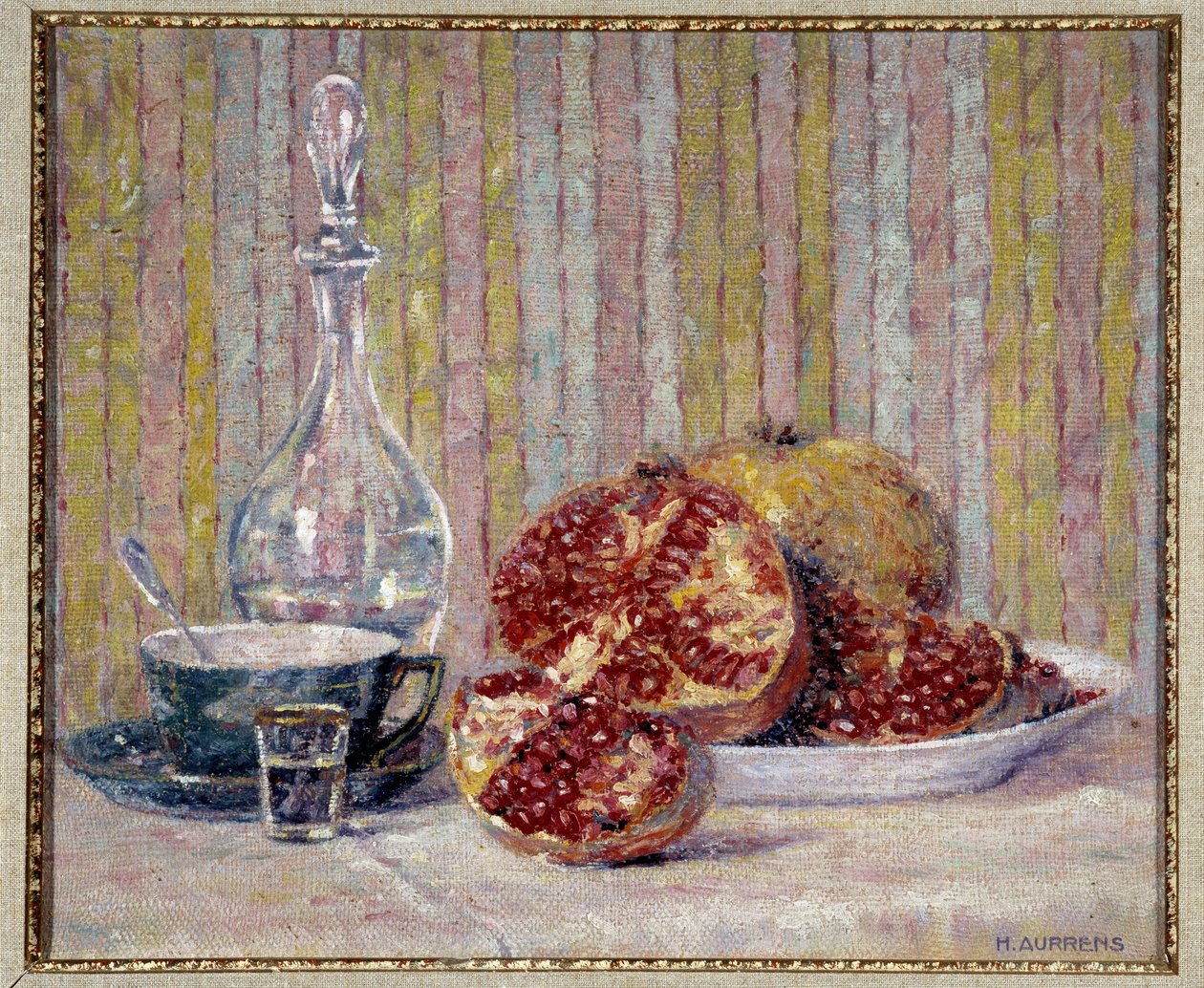 Natureza morta com granadas Pintura por Henri Aurrens (1873-1934) Menção obrigatória: Fundação de recolha de Provença, Marselha de Henri Aurrens