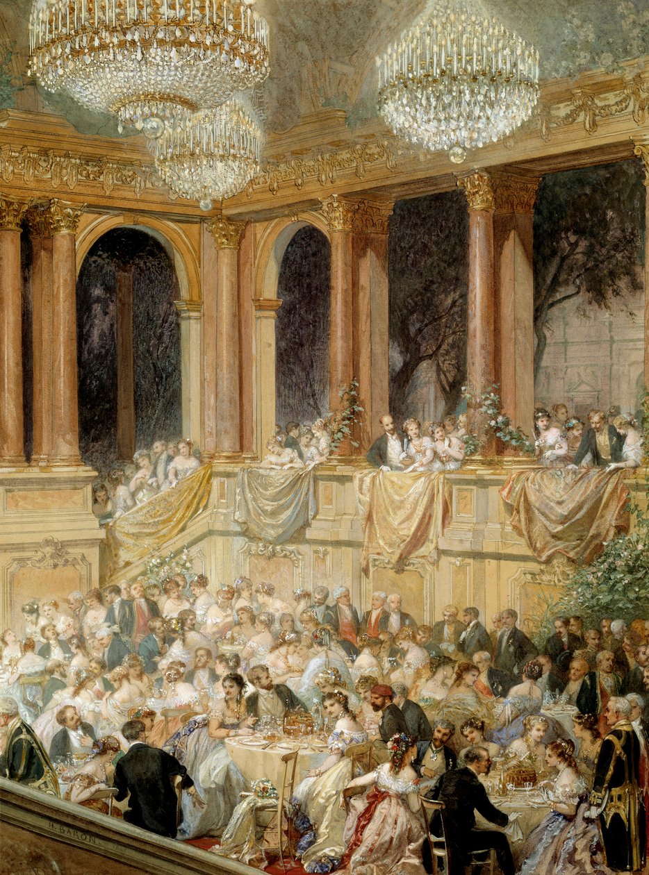 Acolhimento dado às tulherias por Napoleão III. Aguarela de Henri Barão (1816-1885) de Henri Baron