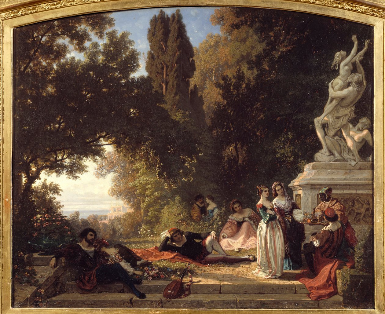 Noite de verão na Itália. Pintura de Henri Baron (1816-1885) de Henri Baron