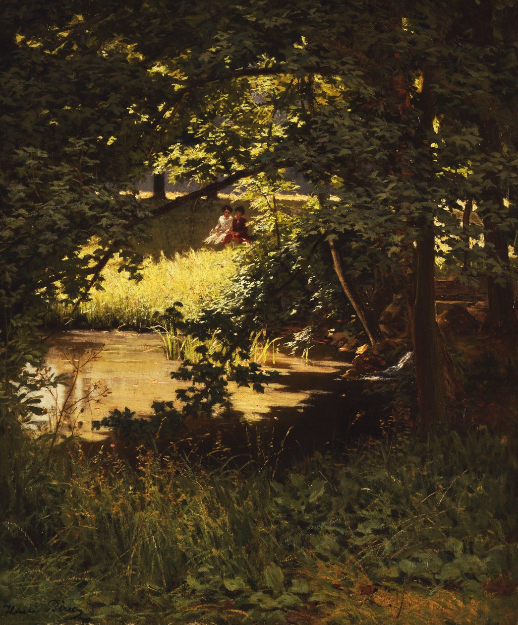 Um dia de verão à beira do rio (óleo sobre tela) de Henri Biva