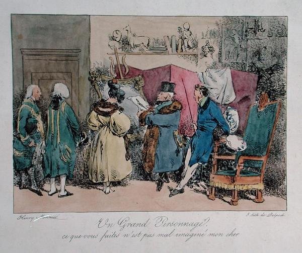 Uma Pessoa Famosa: "O que você faz não é tão mal retratado, meu querido", desenho animado de "Vues de Paris, esquisses morales et philosophiques", gravado por François Seraphin Delpech (1778-1825) (cor litho) de Henri Bonaventure (after) Monnier