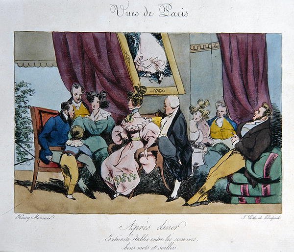Humoroso Retrato do Comportamento e Conversa dos Convidados Após o Jantar, desenho animado para 