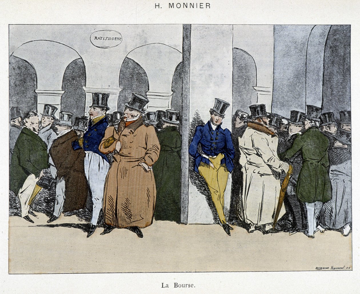 Empresários da Bolsa de Valores de Paris - desenho de Henri Monnier, início do século XIX de Henri Bonaventure Monnier