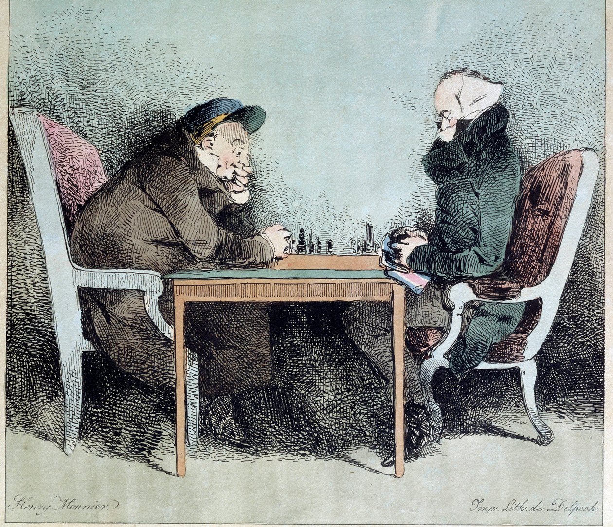 Jogadores de xadrez Gravura de Henry Monnier (1805-1877) de Henri Bonaventure Monnier