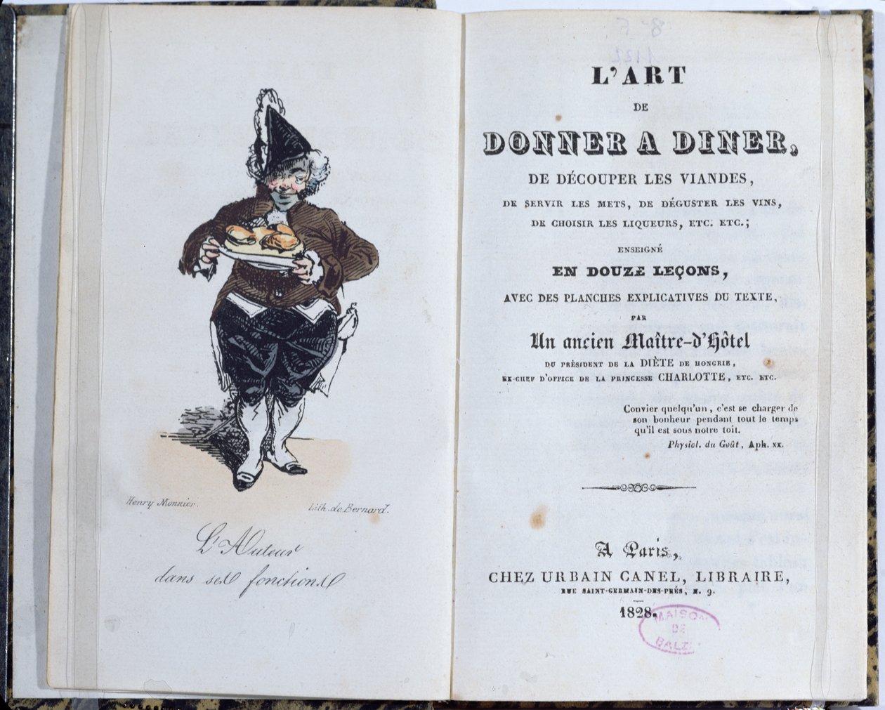 Frontispício do livro L&39;Art de Donner A Diner, publicado por Honore de Balzac (1799-1850), 1828 de Henri Bonaventure Monnier