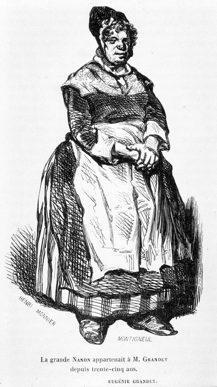 La grande Nanon - em "Eugénie Grandet", doente. por Henri Monnier, ed. original 1843 de Henri Bonaventure Monnier