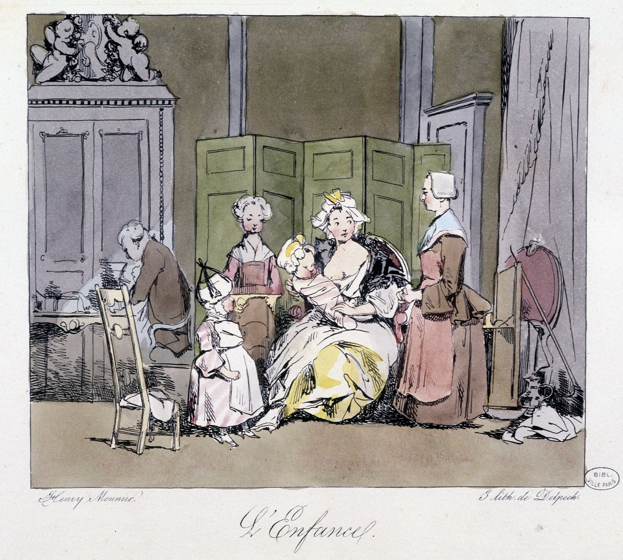 Enfermeiro, criados, bebé e criança na aristocracia do século XVIII - in "Jadis et aujourd
